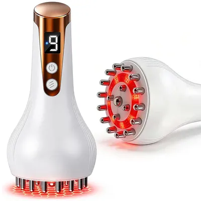 Produktbild von Rotlicht Massagegerät Körper, elektrische Massagebürste mit Wärme und Vibration, 9 Stufen, USB Akku, Cellulite Massagegerät für Rücken Beine Bauch