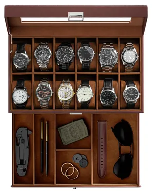 Produktbild von Uhrenbox – Uhrenkästchen – 12 Fächer – Schublade – Kunstleder – 19 x 34 x 13,5 cm