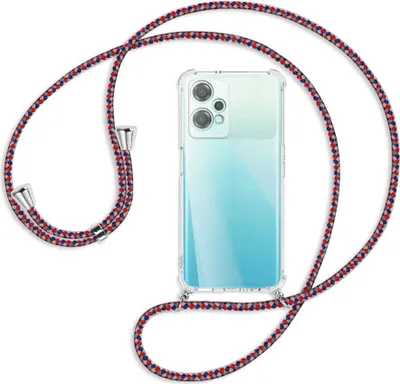 Produktbild von Handykette Backcover-Schutzhülle mit Band (Metall silberfarben) für OnePlus Nord CE 2 Lite 5G (CPH2381) - silber/blau/rot