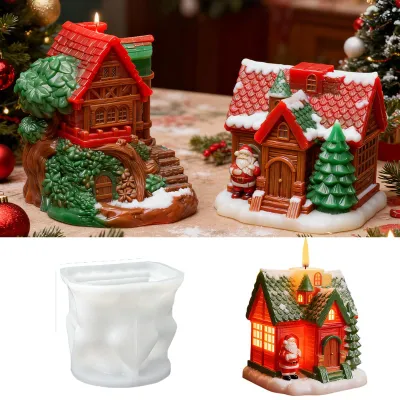 Produktbild von Silikonformen zum Gießen von Weihnachtshäusern, 1 Silikonform für Häuser, Silikon-Kerzenformen, Silikonformen für Weihnachtskerzen, Silikonform für Weihnachtskerzen, Silikon-Hausgussform (A)