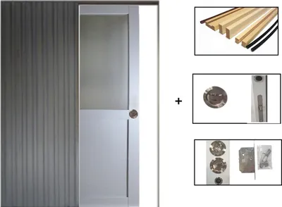 Image de Porte Coulissante Athena RAL7035 Vitree H204 x L83 + SYSTEME de galandage et kit de finition inclus (serrure)