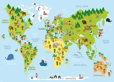 Immagine prodotto di Mappa del mondo per bambini - Mappa del mondo per bambini - Poster gigante XXL - Dimensioni 100 x 140 cm