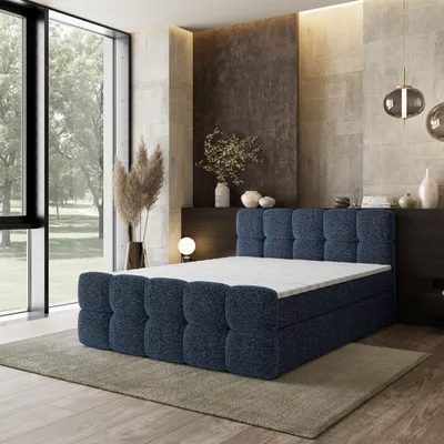 Produktbild von Masseno Boxspringbett BRUME 180x200 cm Komplett-Set mit Bonell Matratze und Topper, Polsterbett mit Bettkästen -Blau, BELLA 30