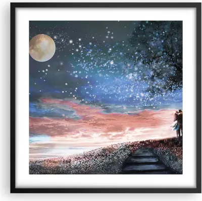 Produktbild von Gerahmtes Poster - Schwarzer Rahmen - Himmel Mond Liebhaber - 50x50 cm - Wand Bild - Wanddeko - Wandbilder - Kunstposter - Wandposter - Bilderrahmen - Bilder - Kunstdruck - P2BAC50x50-4800