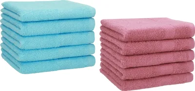 Produktbild von Betz 10 Stück Gästetücher 30x50 cm PREMIUM 100% Baumwolle Set Farbe: türkis und altrosa