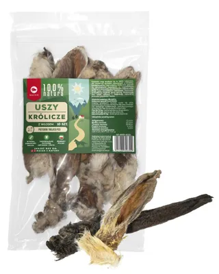 Produktbild von Maced 100% natürliche Kaninchenohren mit Haaren, 10 Stück. Natürlicher Hundesnack.