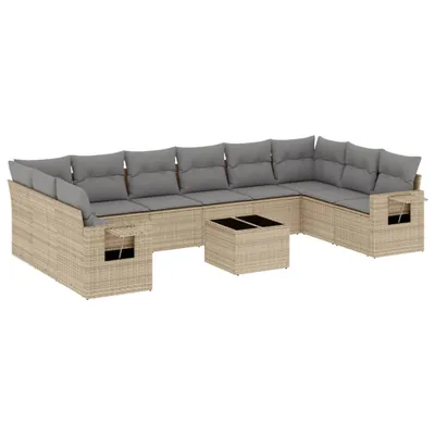 Produktbild von 11-tlg. Garten-Sofagarnitur mit Kissen Beige Poly Rattan