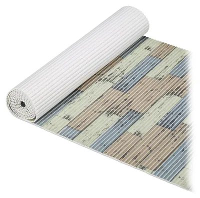 Obrázek produktu pro Relaxdays měkká pěnová rohož, nastavitelná velikost, koupelna, sauna, bazén, protiskluzová rohož, vzhled dřeva, šířka x délka 65 x 300 cm, hnědá/zelená/šedá