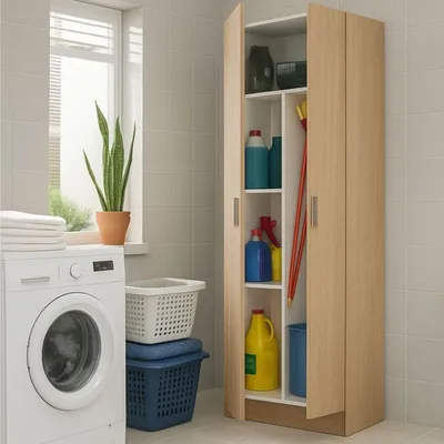 Produktbild von Dmora - 2-türiger Mehrzweckschrank Charleston, Besenschrank, Schuhregal mit Rega