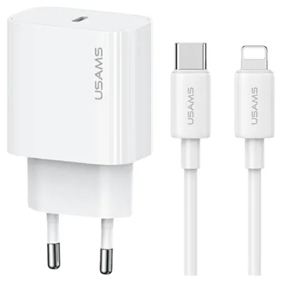 Zdjęcie produktu dla Ładowarka USAMS T65 PD20W + kabel Lightning biały