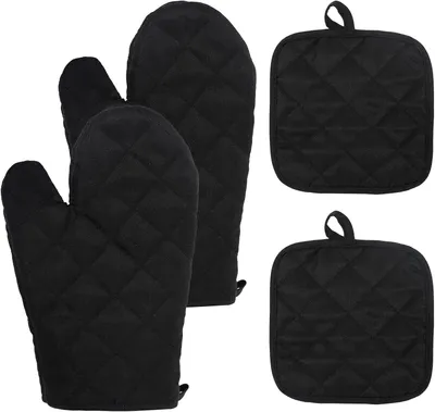 Imagen del producto de Set de guantes de horno y agarraderas, resistentes al calor, de 4 piezas, de algodón, para la cocina