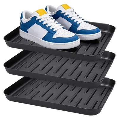 Schuh-Abtropfschale, 3er-Set, Kunststoff, 35x27x2,5 cm, schwarz