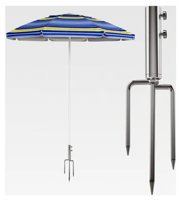 Produktbild von Sonnenschirmständer mit Rasendorn, Abnehmbarer Halter für Sonnenschirme zum Angeln, Garten und Strand (Silber)