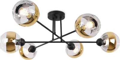Produktbild von Deckenlampe Asturia schwarz 6-flammig mit goldenem Glasschirm E27
