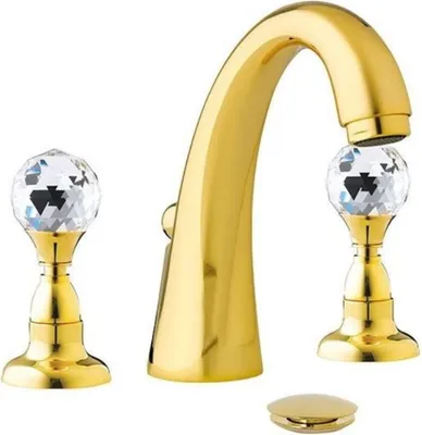 Produktbild von Casa Padrino Luxus Waschtisch Armatur mit Swarovski Kristallglas Gold H. 15 cm - Dreilochbatterie mit Ablaufgarnitur - Luxus Bad Zubehör -  Italy