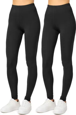 Produktbild von Merry Style 2er Pack Viskose Damen Leggings Lang Hose MS10-143 (Schwarz/Schwarz, S)