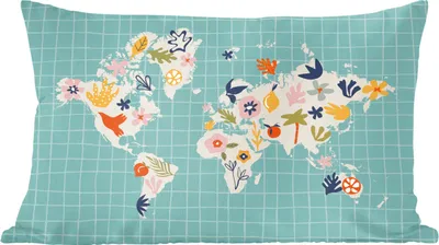 Produktbild von MuchoWow® Zierkissen Sofakissen Wohnzimmer Dekokissen 60x40 cm Weltkarte - Blumen - Matisse - Kopfkissen - Polster mit Foto