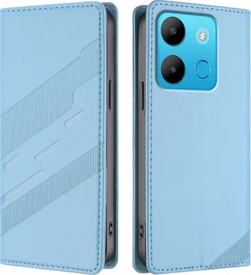 Produktbild von Hülle für Tecno Pop 7/Pop 7 Pro/Spark Go 2023/Infinix Smart 7, Kunstleder Brieftaschen Handyhülle mit Kartenfach und Standfunktion Hellblau