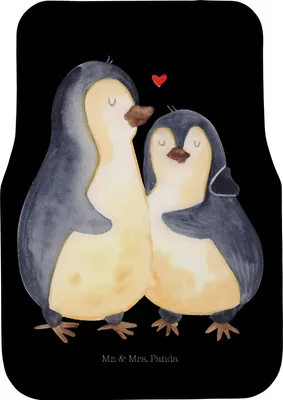 Produktbild von Mr. & Mrs. Panda Autoteppich Pinguin umarmen - Schwarz - Geschenk, Jahrestag, Fußmatte Fürs Auto, Automatte, Umarmung Verliebt, Hochzeitsgeschenk, Autofußmatte, Universal