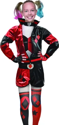 Produktbild von Harley Quinn™-Mädchenkostüm Antiheldin rot-schwarz-weiss 10 bis 12 Jahre