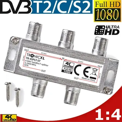 Immagine prodotto di DVBT DVBC DVBS Sat F-Splitter Sdoppiatore d'antenna a 4 vie per televisione via cavo
