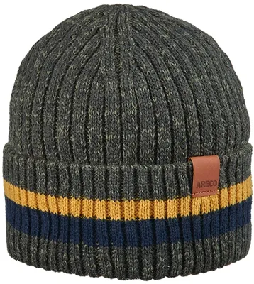 Areco melierte Kinder Beanie Strickmütze Streifen & Umschlag in grün