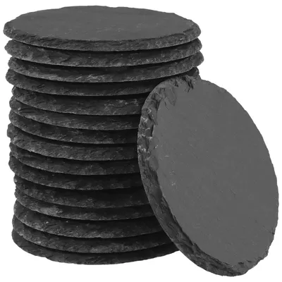 Schiefer-Untersetzer, 16 Stück, rund, 10 cm, schwarz