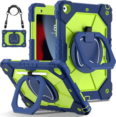 Obrázek produktu pro Pouzdro pro iPad 9th Gen/ 8th Gen/ 7th Gen, iPad 10,2" 2021/2020/2019, odolné přenosné ochranné pouzdro se stojánkem, ručním popruhem a ramenním popruhem Navy zelené