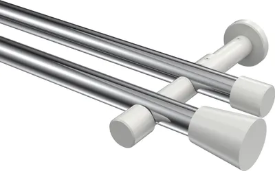 Produktbild von Interdeco Gardinenstange / Vorhangstange Chrom / Weiß, Typ Prestige Sitra (Konus) ohne Ringe, 20 mm Ø 2-läufig, 120 cm