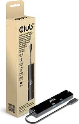 Produktbild von CLUB3D USB4™ Gen3x2 Type-C, 6-in-1 Hub with HDMI™ 8K60Hz or 4K120Hz, 2xUSB Type-A(10G), Ethernet RJ45(2.5G) and 2xUSB Type-C, 1x Data(10G) and 1xPD3.0 charging 100 watt, USB 3.2 Gen 1 (3.1 Gen 1) Type-C, 100 W, 1.4/2.3, 10,100,1000 Mbit/s, Schwarz, 120 Hz