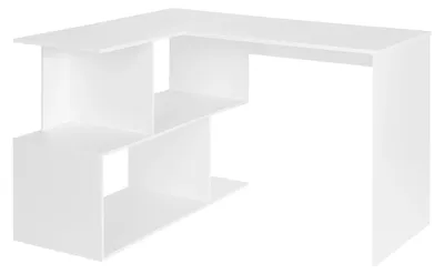 Imagen del producto de Escritorio para ordenador - Escritorio en forma de L - Con estanterías - Con espacio de almacenamiento - Madera de haya - Para la oficina en casa - Blanco