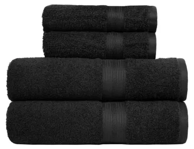 Produktbild von Amazon Basics Handtücher Set 4-teilig, 100% Baumwolle Ausbleichbeständig Weich, 2 Badetücher + 2 Handtücher, Schwarz
