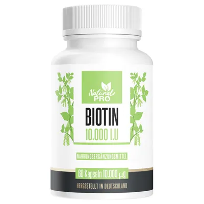 Produktbild von Natural Pro | Biotin 10.000 µg | Nahrungsergänzungsmittel | Haare | 60 Kapseln