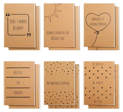 Produktbild von Belle Vous 12er Pack Braune Kleine Notizbücher A6 Liniert 10,5 x 14,8 cm Notizblöcke Klein 6 Englische Spruch-Designs - 80 Papierseiten - Positive