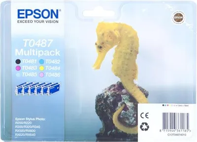 Zdjęcie produktu dla Epson Seahorse Multipack 6-kolorowy T0487, Czarny, Cyjan, Jasny cyjan, Jasna magenta, Purpurowy, Żółty, 1 szt., Multipak