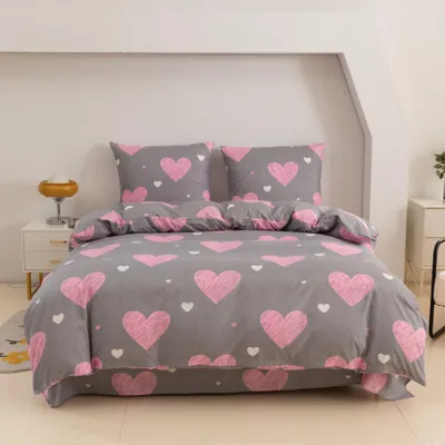 Produktbild von Bettwäsche - 135x200 cm - Bettbezug und Kissenbezügen Set - Grau - Rosa Herz - Mikrofaser Baumwolle - 1 Kissenbezug 70x80 cm