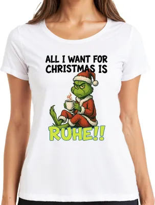Obrázek produktu pro All I want for Christmas is calm christmas grinch sarcastic dámské tričko, bílé, S