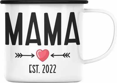 Produktbild von Trendation - Du Wirst Mama 2022 Emaille Tasse Geschenk Schwangerschaft Verkünden Mutter Überraschung Baby Emaille Emaille Tasse Mutter 2022 (Schwarz)