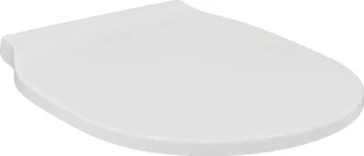 A white toilet seat is shown from a slightly elevated side angle against a white background.