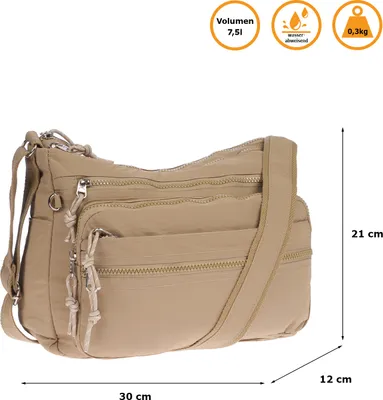 Produktbild von Große Damen Tasche Schultertasche Umhängetasche Henkeltasche Nylon Optik Bag Khaki