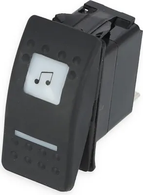 Produktbild von Tastschalter ON-OFF + Schaltsymbol wählbar, max. Belastung 25 Amp. bei 12 Volt,  21,5 x 36,8 mm Symbol: Radio