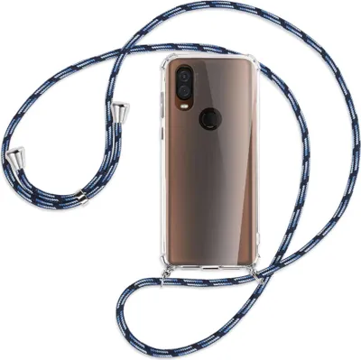 Produktbild von Handykette Backcover-Schutzhülle mit Band (Metall silberfarben) für Motorola One Vision - Blautöne