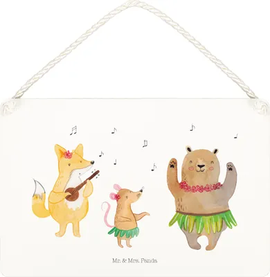 Produktbild von Mr. & Mrs. Panda Schild Waldtiere Aloha DIN A5 - Weiß - Geschenk, Lustige Sprüche, Igel, Türschild, Leben, Wald, wandtafel, kleine aufmerksamkeit, Tanzen, Musik, Bär