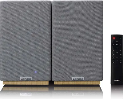 Produktbild von Lenco SPB-241WDGY - Set aus 2 HiFi Stereo Bluetooth® Lautsprechern - Kraftvoller Klang in stilvollem Design - Holz/Grau