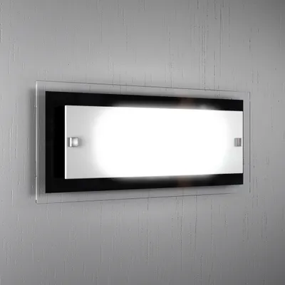 Immagine prodotto di Applique Moderna Tray Metallo Bianco Vetro Nero 2 Luci E27