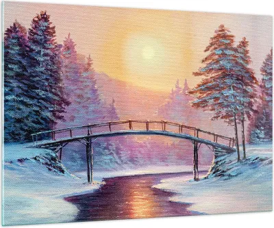 Produktbild von Bilder auf glas - Park Winter Brücke - 100x70cm - Glasbilder - Wandbilder - Kunstdruck - zum Aufhängen bereit - Wanddekoration aus Glas - Glas Bilder - Wandbild auf Glas - Einteilig - GAA100x70-3988