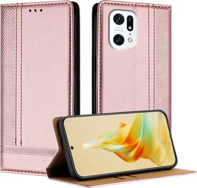 Image de Étui pour OPPO Find X5 Pro étui en cuir avec fonction stand Rose