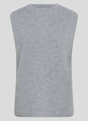 Produktbild von Rabe Damen Kaschmir Pullunder Grau Größe 46 mit Stehkragen und geripptem Muster