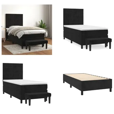 Image de vidaXL Lit boxspring avec matelas noir 90x200 cm velours - Lit boxspring - Lits boxspring - Meubles de chambre à coucher