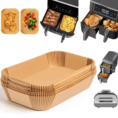 Produktbild von PRECORN Backpapier für Heißluftfritteuse 50 Stück – Rechteckige Airfryer Einlagen 22×14×4,5 cm – Antihaft & hitzebeständig bis 230°C